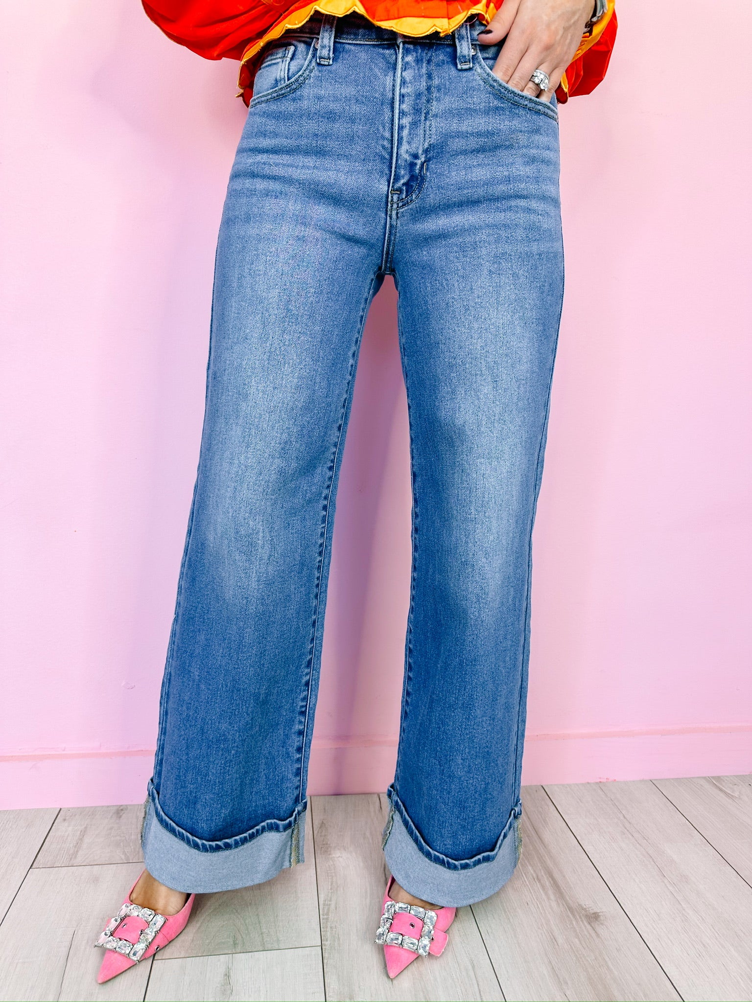 CARRY ON CUFFED WIDE LEG JEAN - DENIM