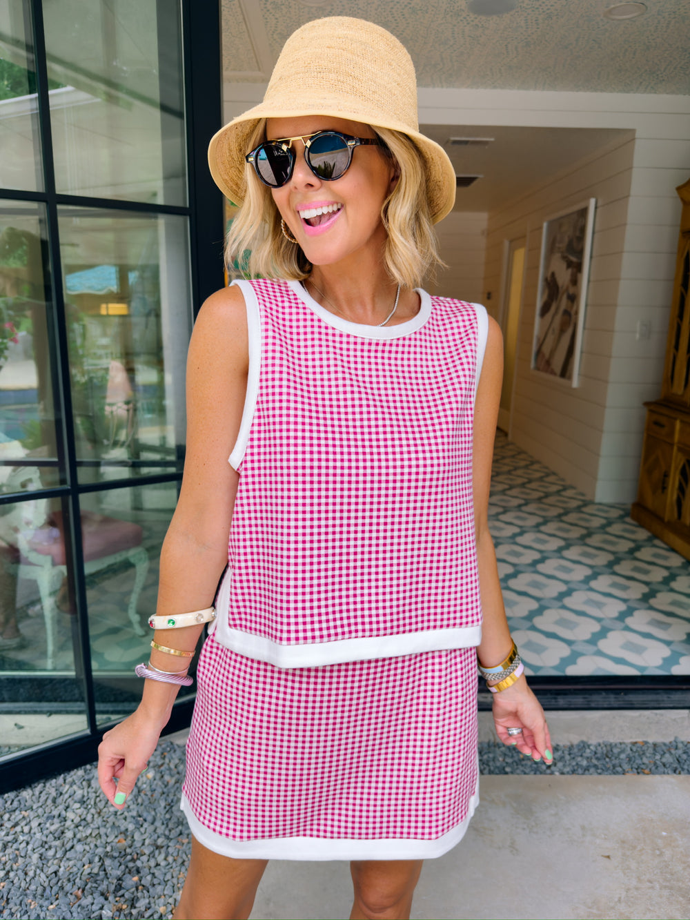 FULL OF JOY GINGHAM SCUBA SKORT SET - RASPBERRY