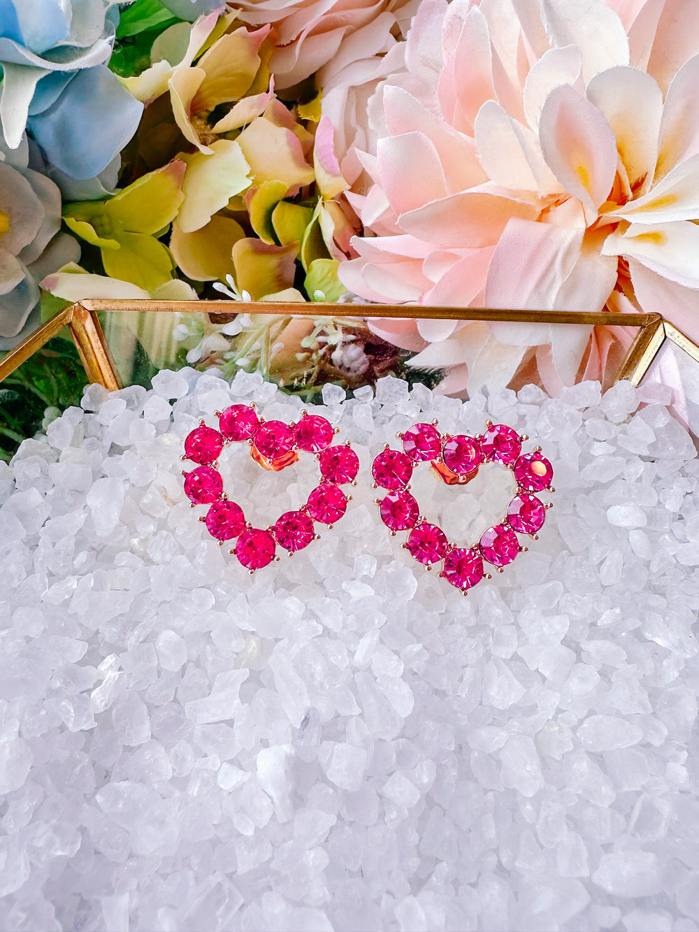 KIRSTEN CRYSTAL HEART EARRING - PINK