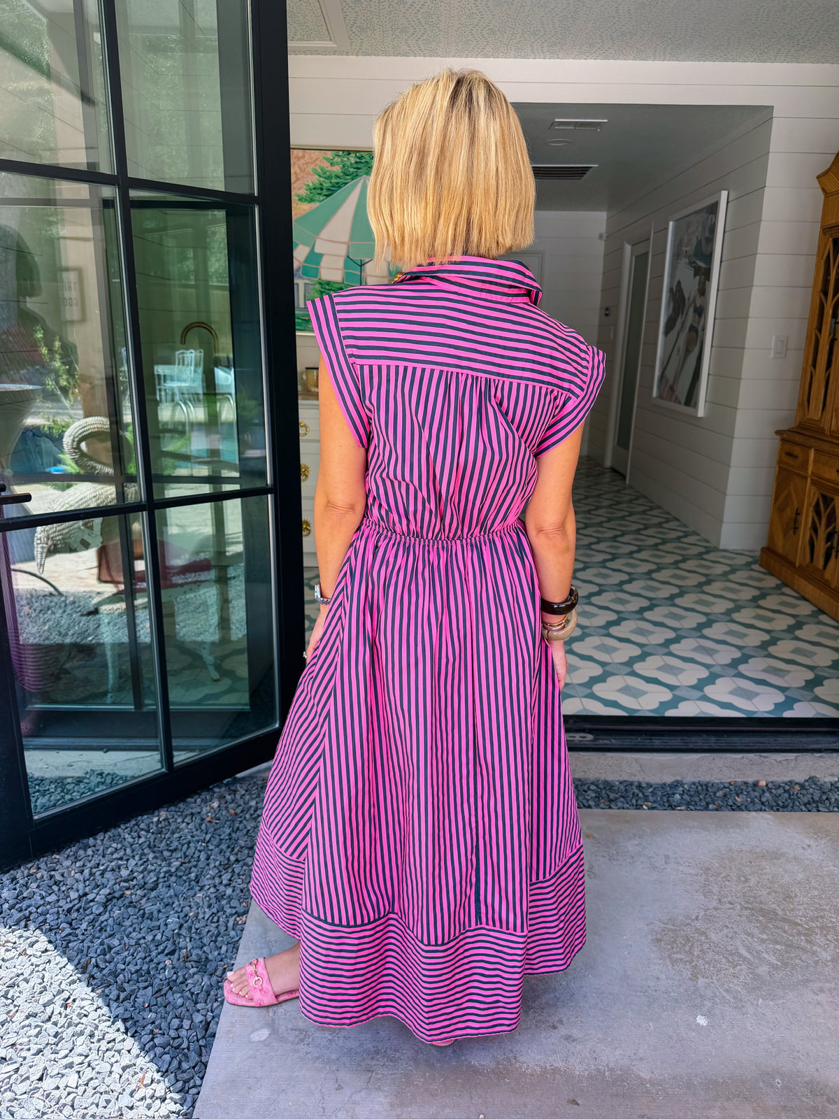 PAVE YOUR OWN PATH STRIPE TIE MIDI DRESS - PINK