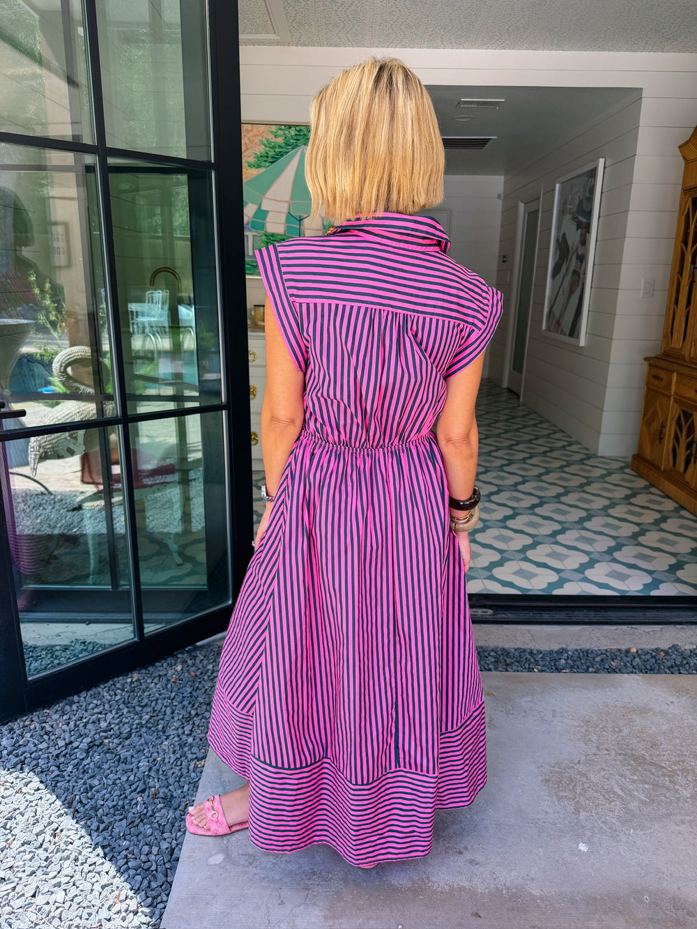 PAVE YOUR OWN PATH STRIPE TIE MIDI DRESS - PINK