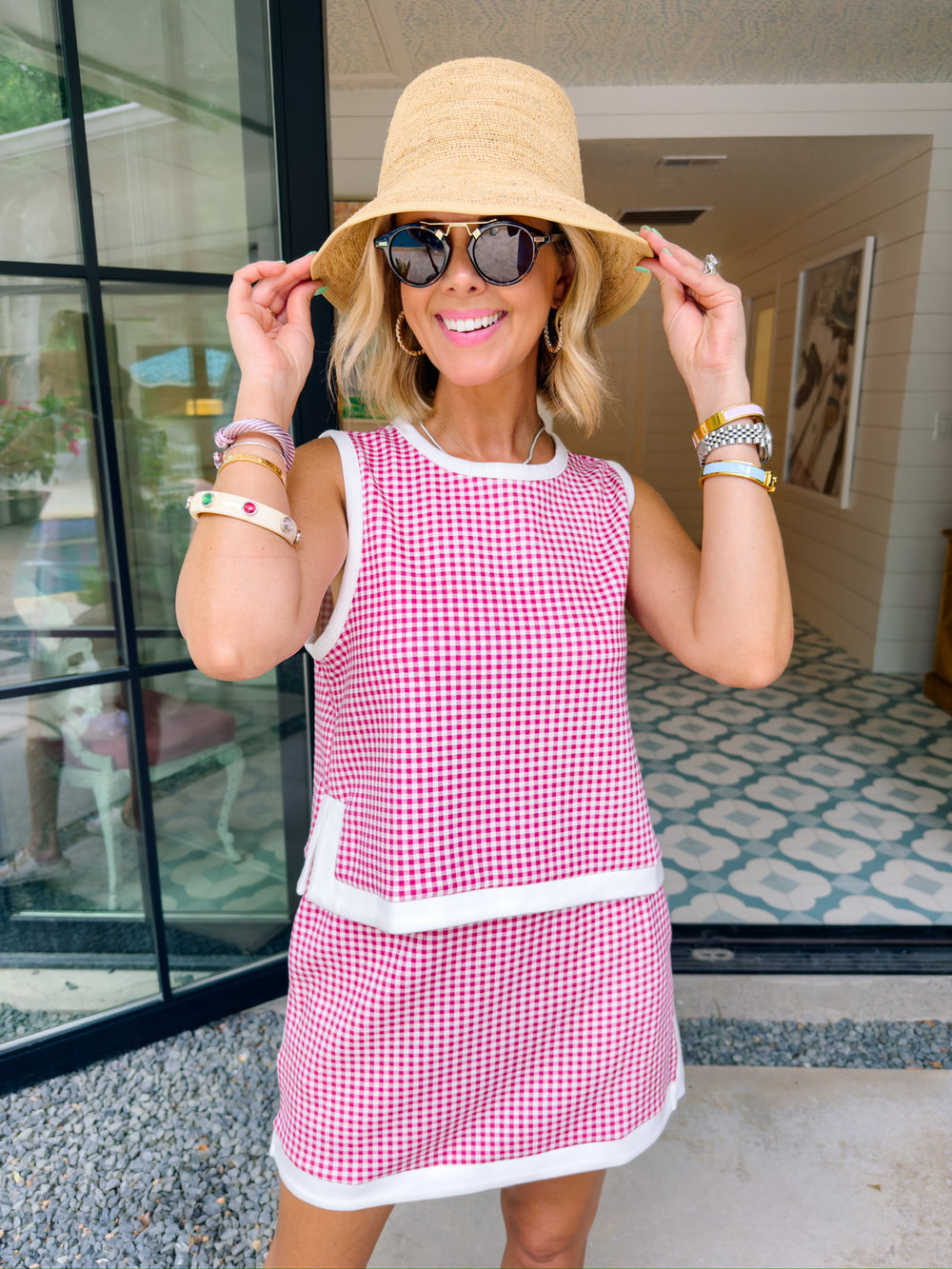 FULL OF JOY GINGHAM SCUBA SKORT SET - RASPBERRY