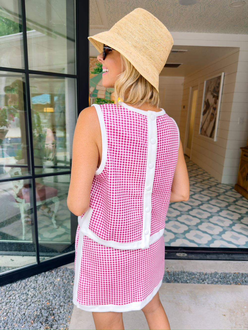 FULL OF JOY GINGHAM SCUBA SKORT SET - RASPBERRY