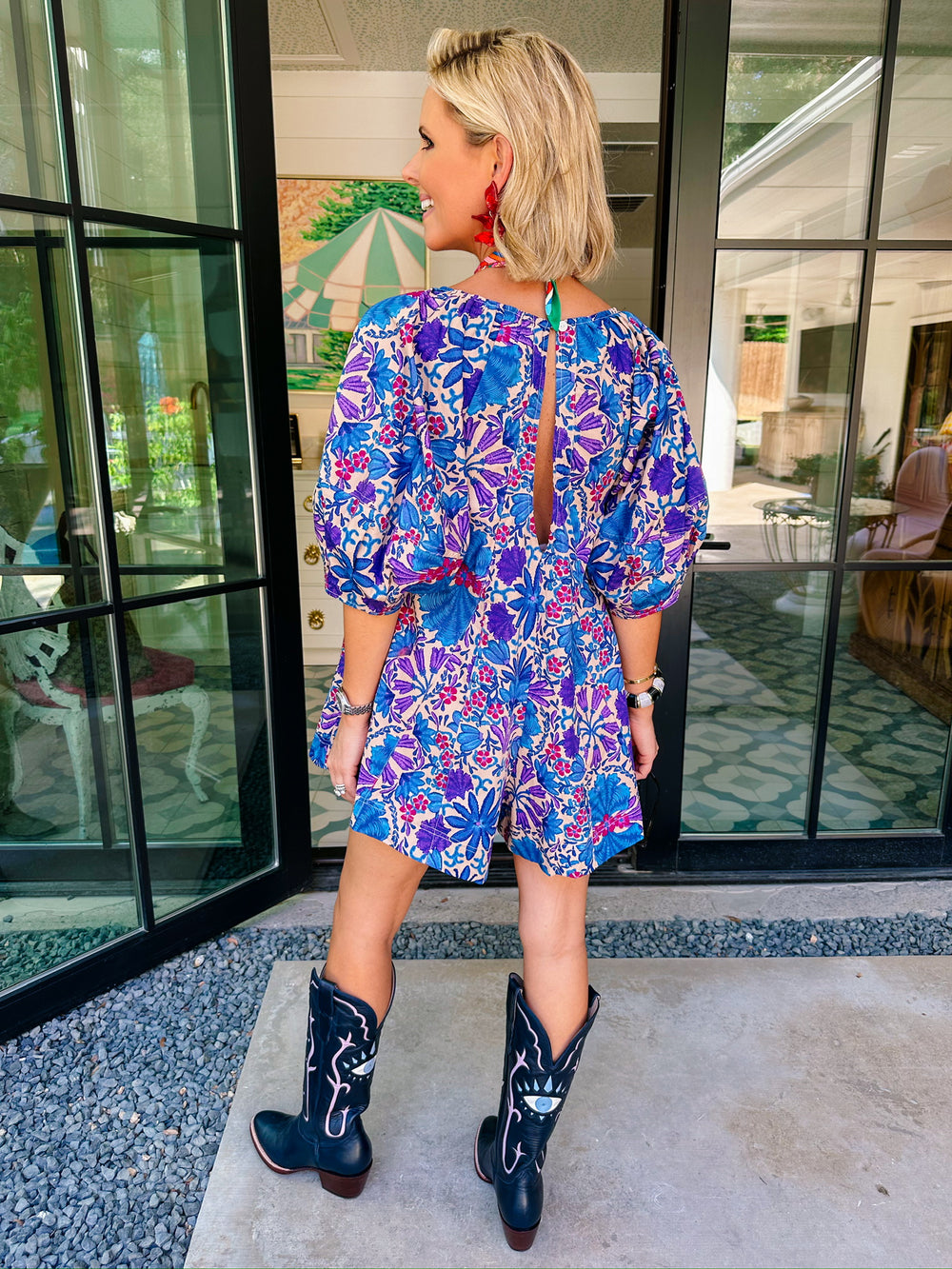 FLIRTING WITH FALL FLORAL ROMPER - BLUE
