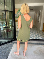 GIA GROMMET V NECK DRESS - GREEN