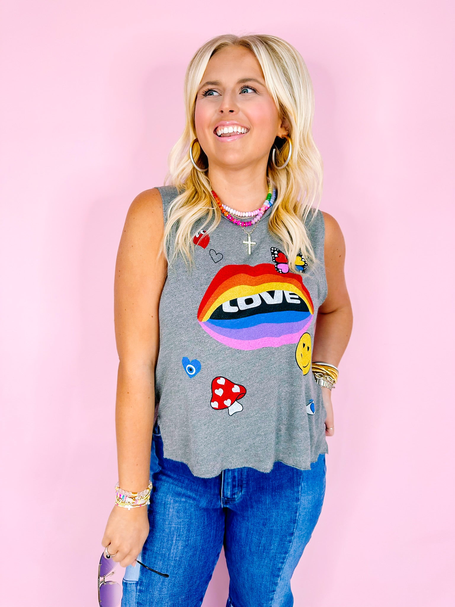 KINZINGTON LOVE COLLAGE TANK - GREY