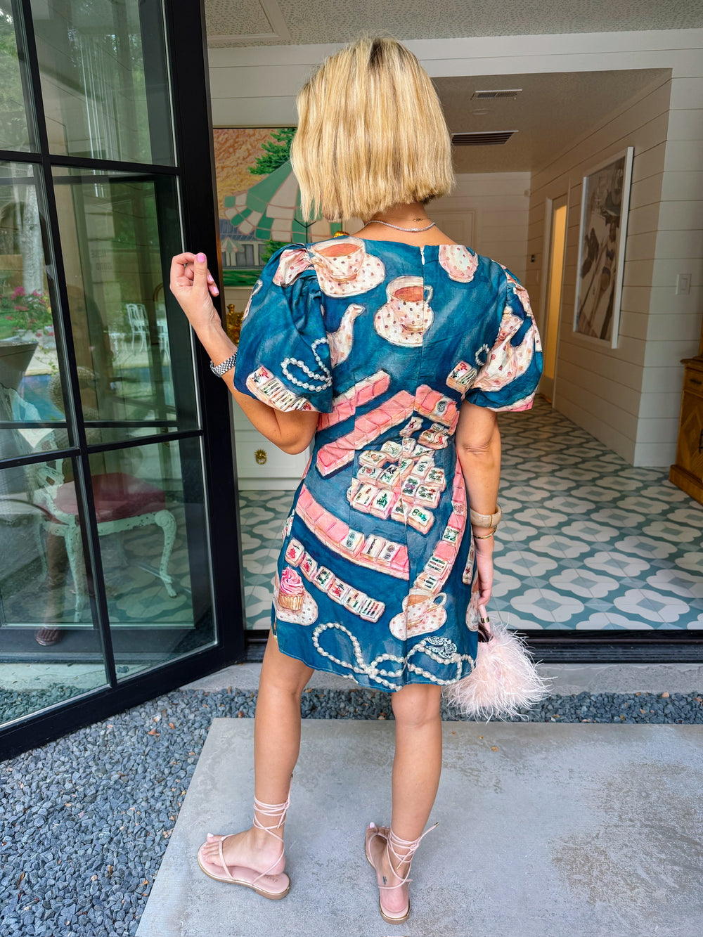 MAHJONG WITH THE GIRLS PUFF SLEEVE DRESS - BLUE