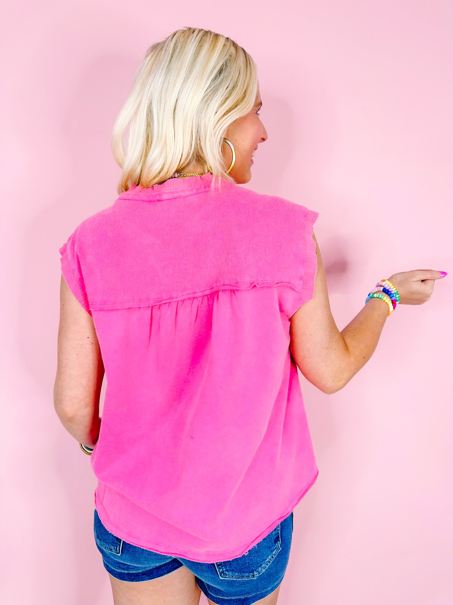 KATHERINE TRIM TERRY TOP - PINK