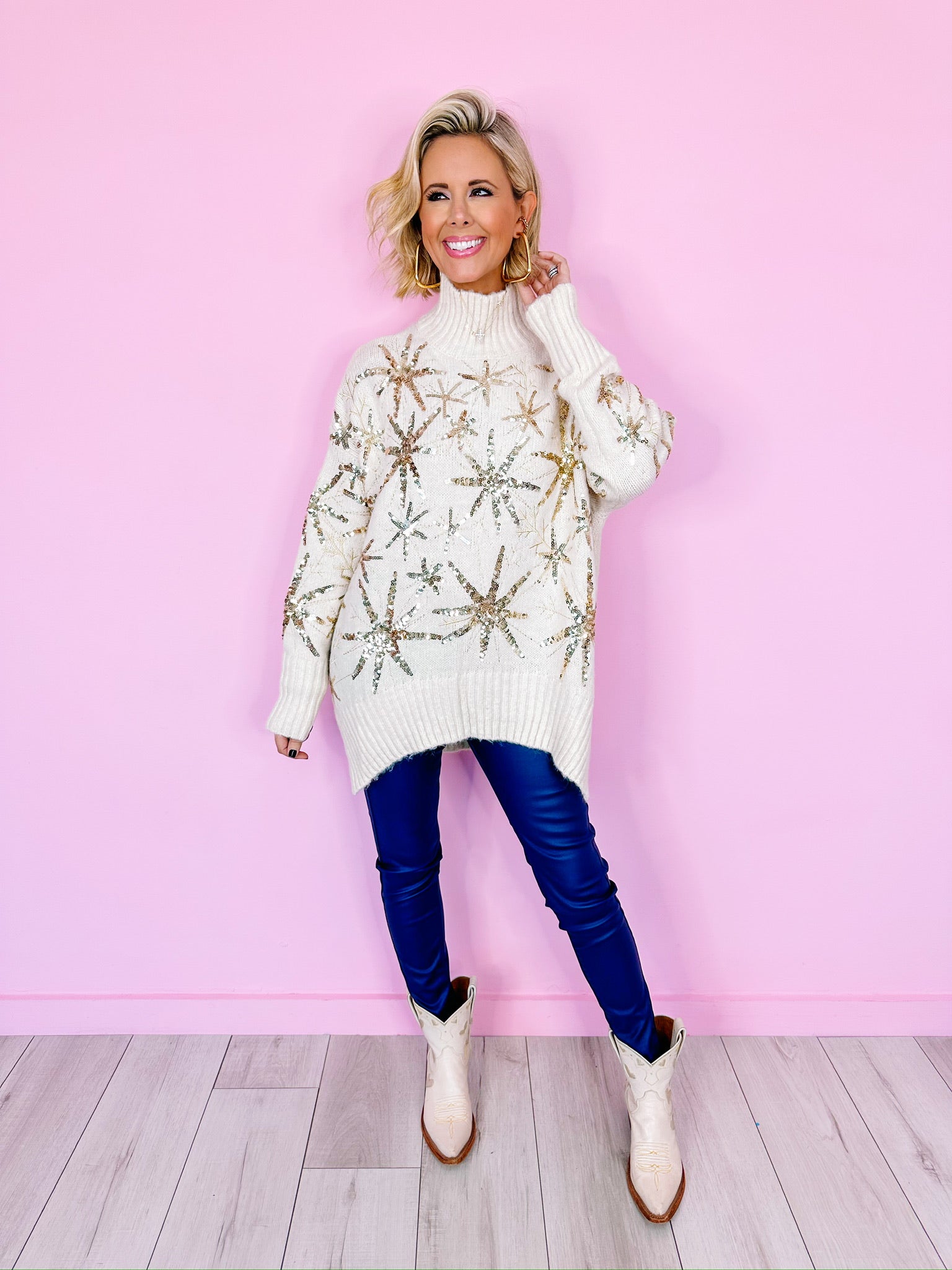 GLIMMER OF HOPE SEQUIN BURST SWEATER - CREAM