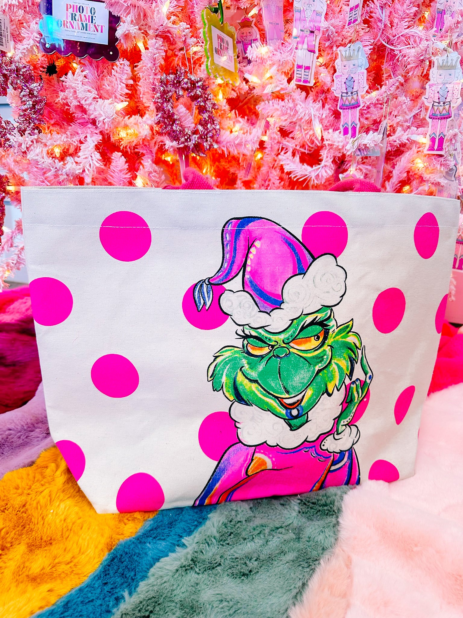 PINK GRINCH TOTE BAG