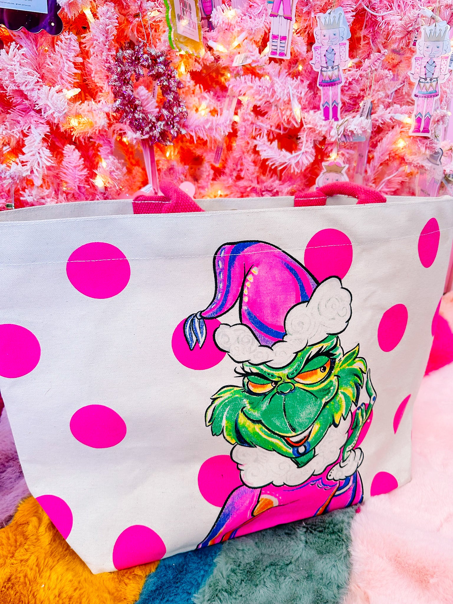 PINK GRINCH TOTE BAG