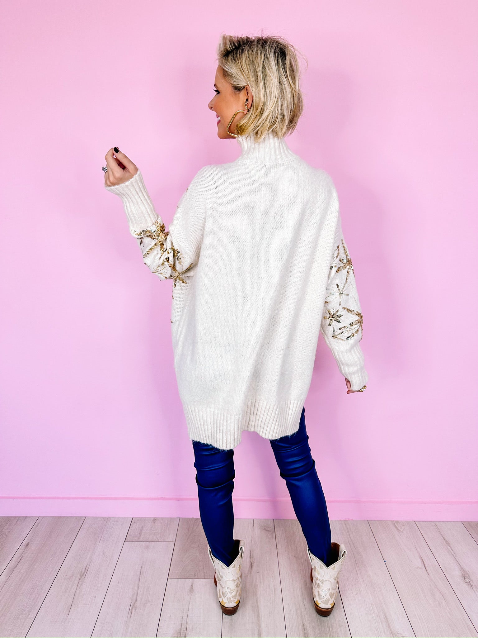 GLIMMER OF HOPE SEQUIN BURST SWEATER - CREAM