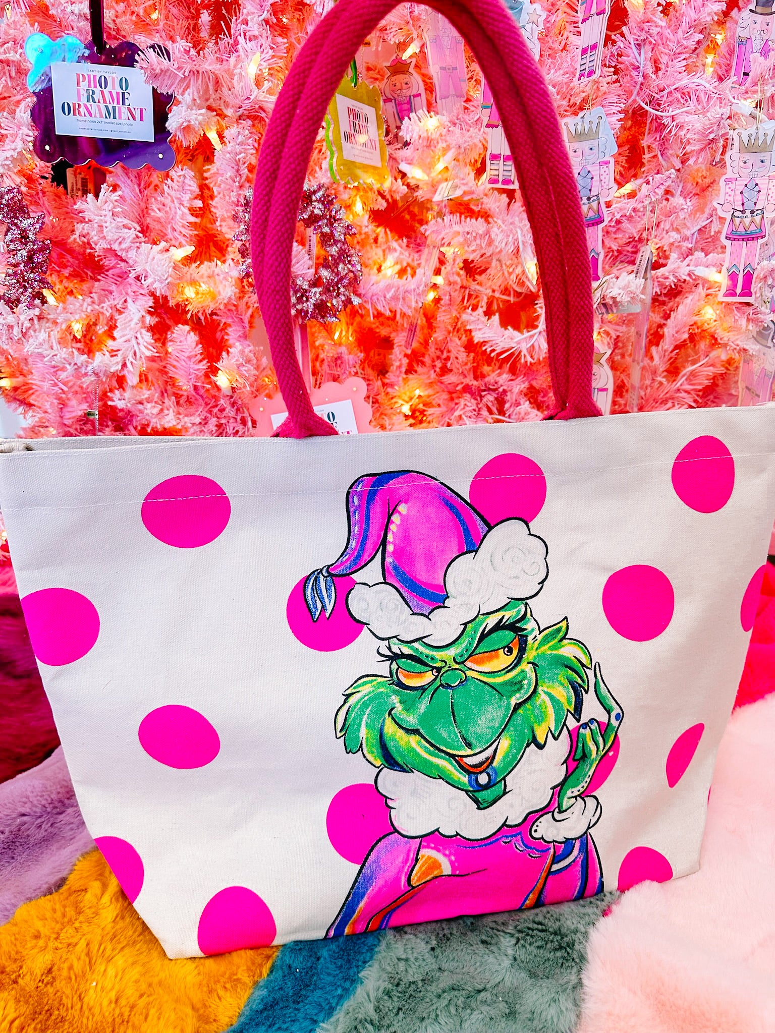 PINK GRINCH TOTE BAG