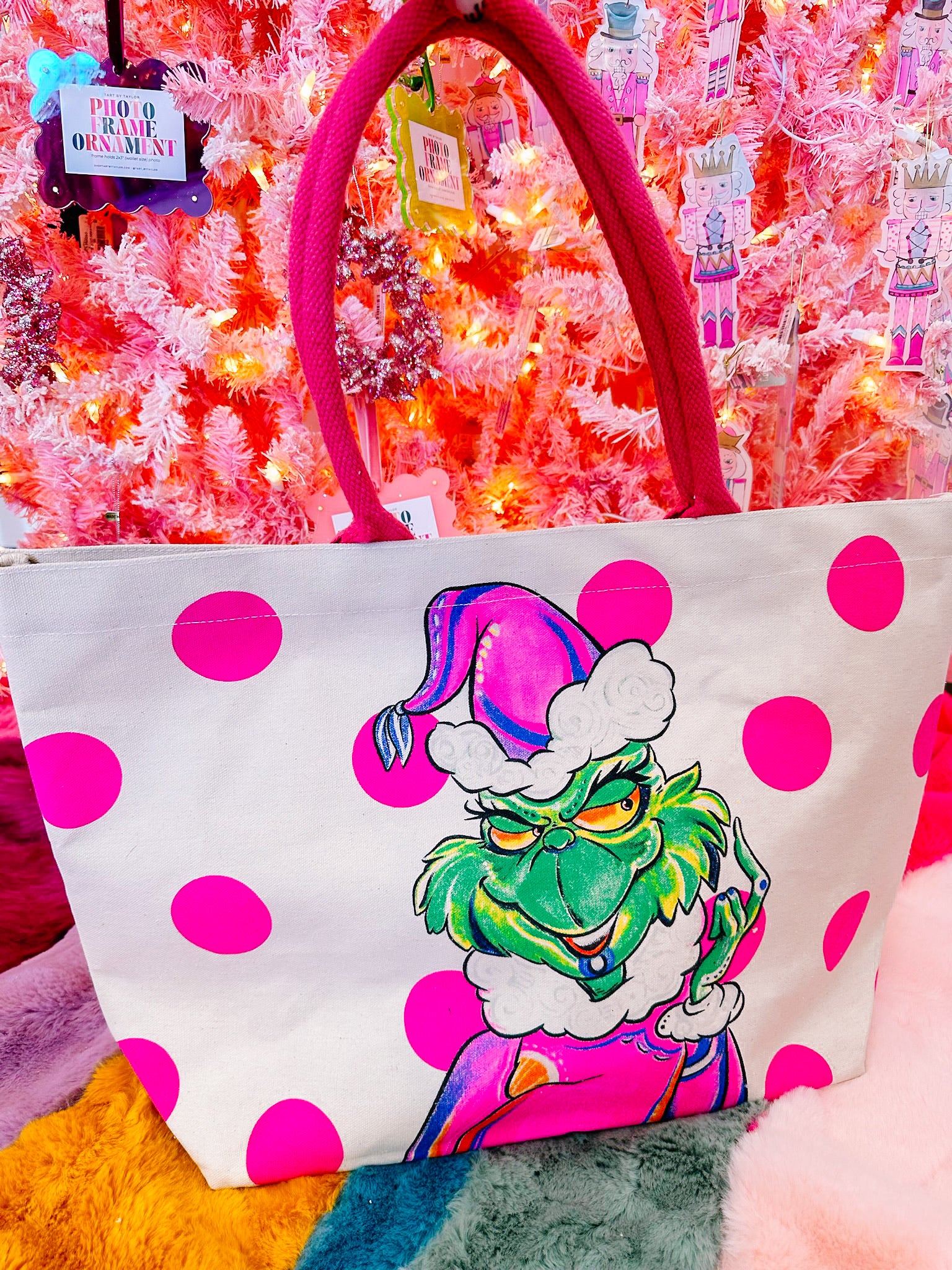 PINK GRINCH TOTE BAG