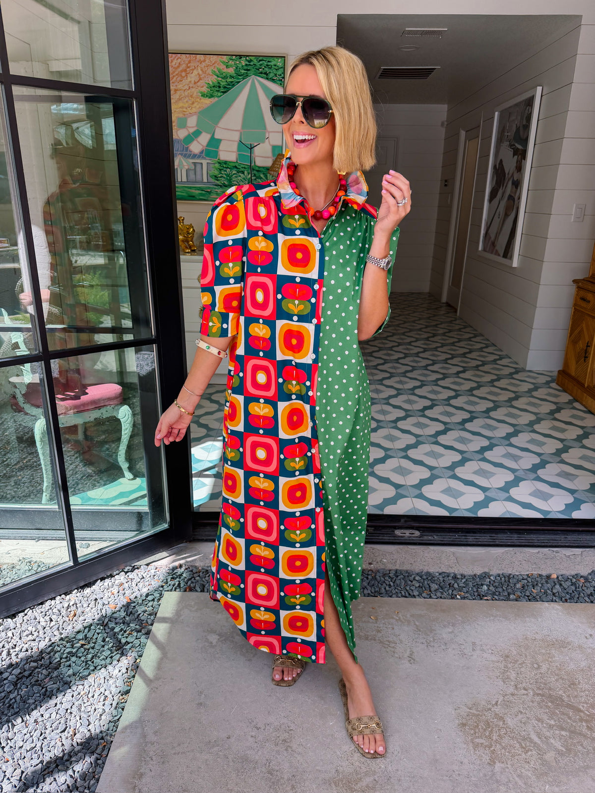 NINA PETAL POP POLKA DOT MIDI SHIRT DRESS - GREEN