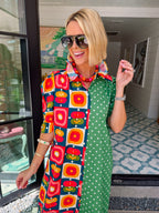 NINA PETAL POP POLKA DOT MIDI SHIRT DRESS - GREEN