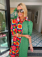 NINA PETAL POP POLKA DOT MIDI SHIRT DRESS - GREEN