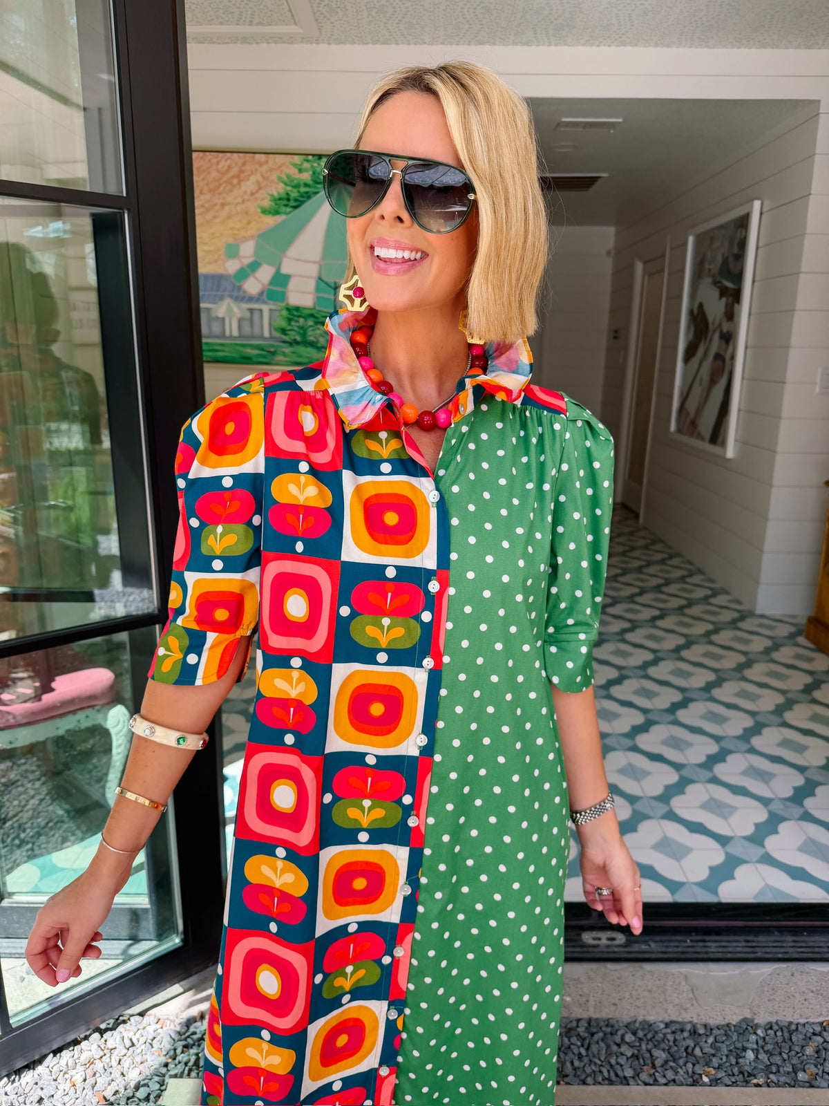 NINA PETAL POP POLKA DOT MIDI SHIRT DRESS - GREEN