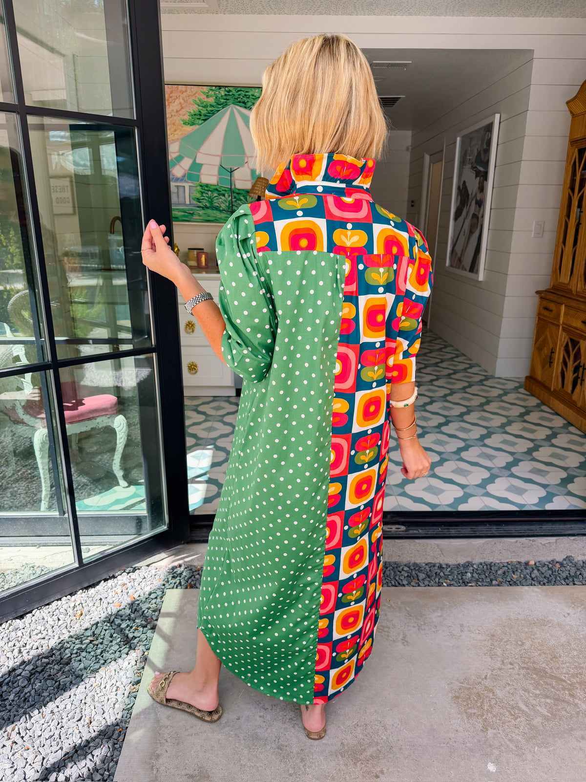 NINA PETAL POP POLKA DOT MIDI SHIRT DRESS - GREEN