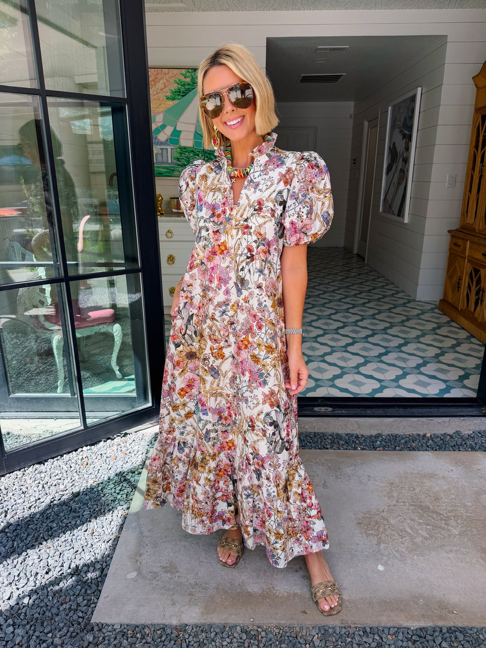 WRITTEN IN THE WILDFLOWERS FLORAL MIDI DRESS - CREAM