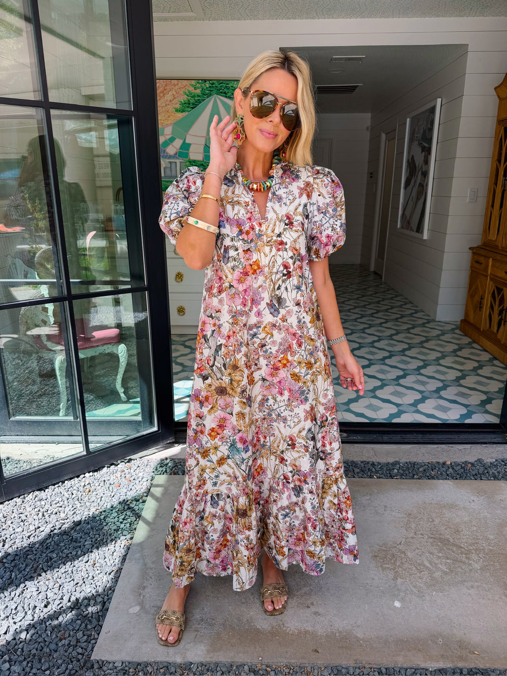 WRITTEN IN THE WILDFLOWERS FLORAL MIDI DRESS - CREAM