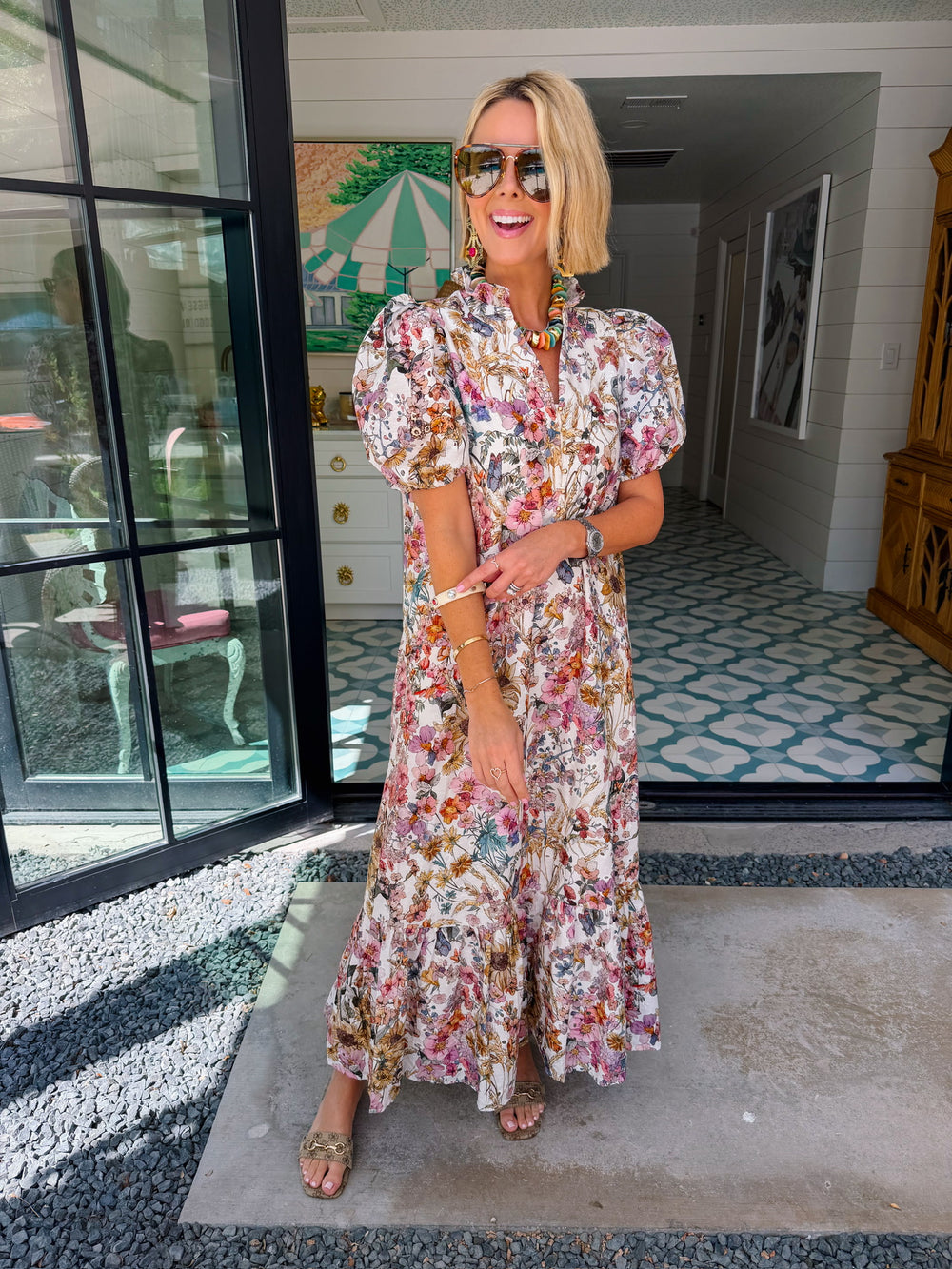 WRITTEN IN THE WILDFLOWERS FLORAL MIDI DRESS - CREAM