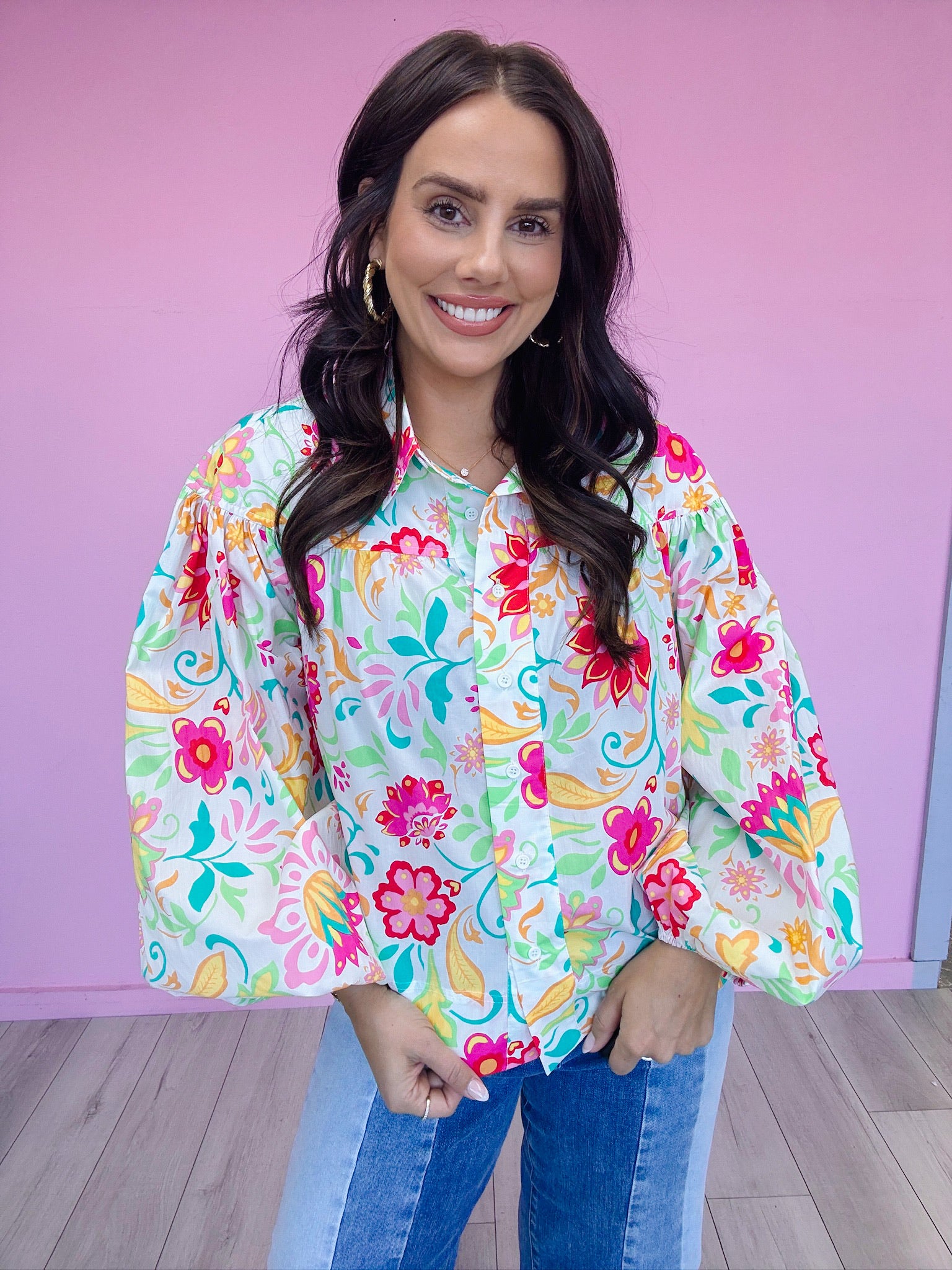 LIVE IN FULL BLOOMS BUTTON UP SHIRT