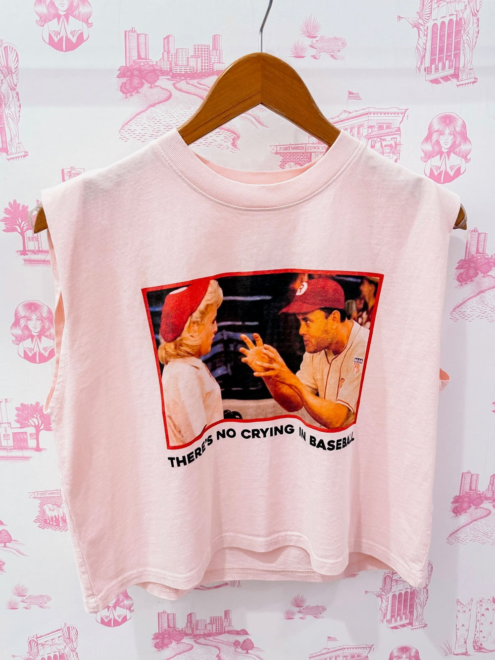 NO CRYING IN BASEBALL MUSCLE TEE - PINK
