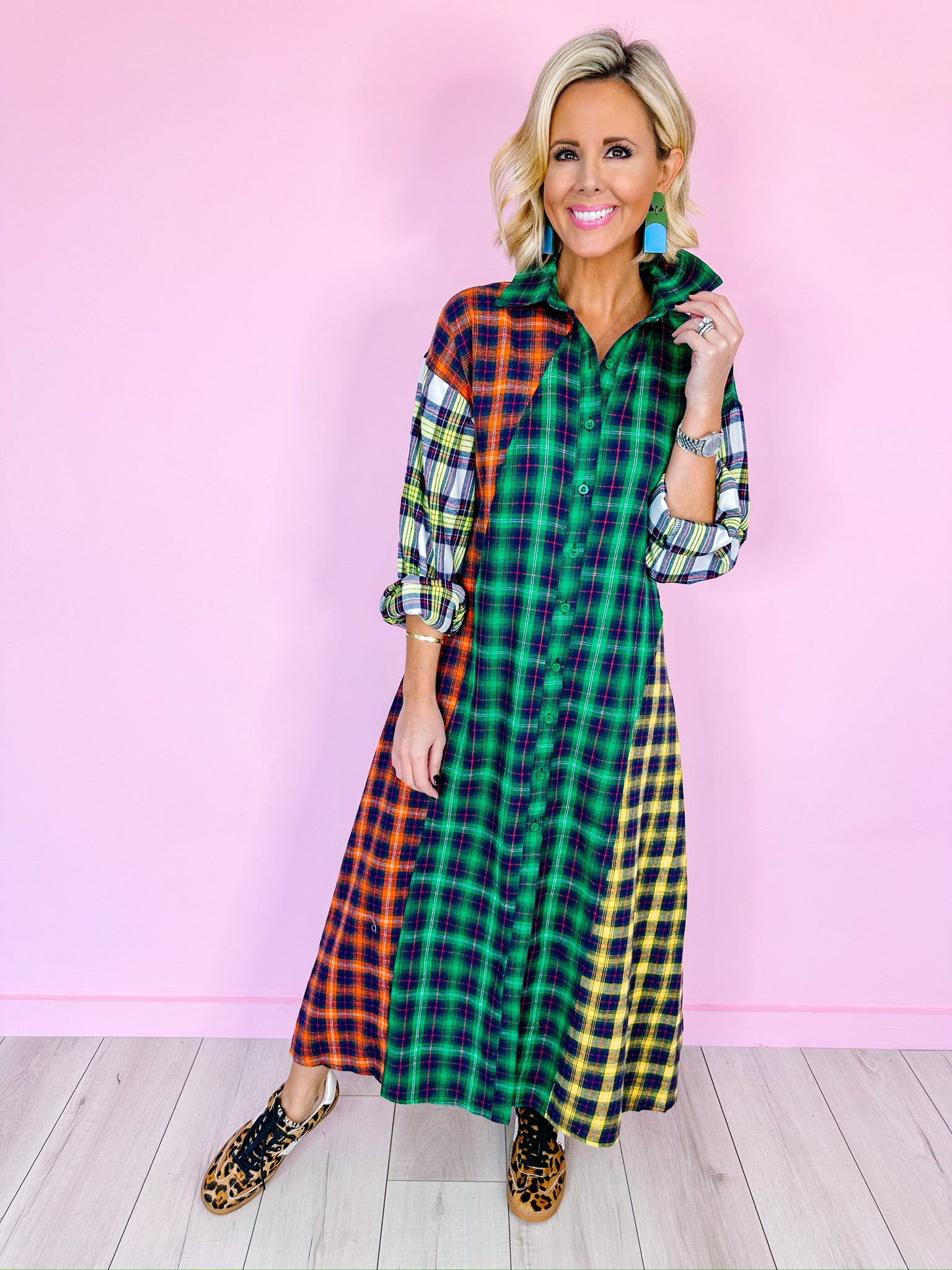 IN PLAID SIGHT COLORBLOCK MAXI DRESS