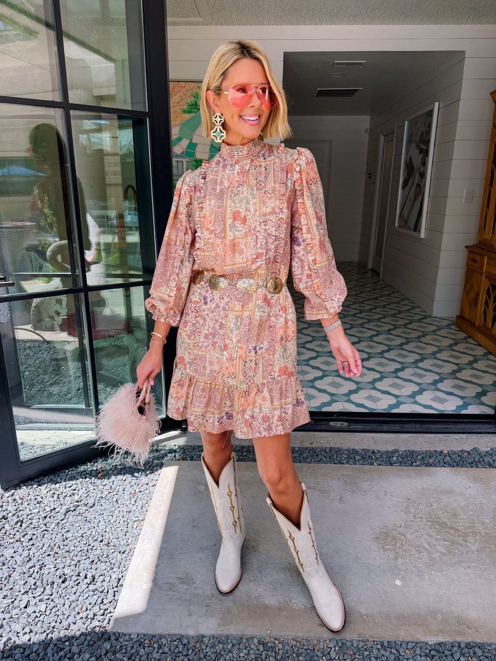 SOFT SPOKEN PATCHWORK PINTUCK DRESS - CREAM