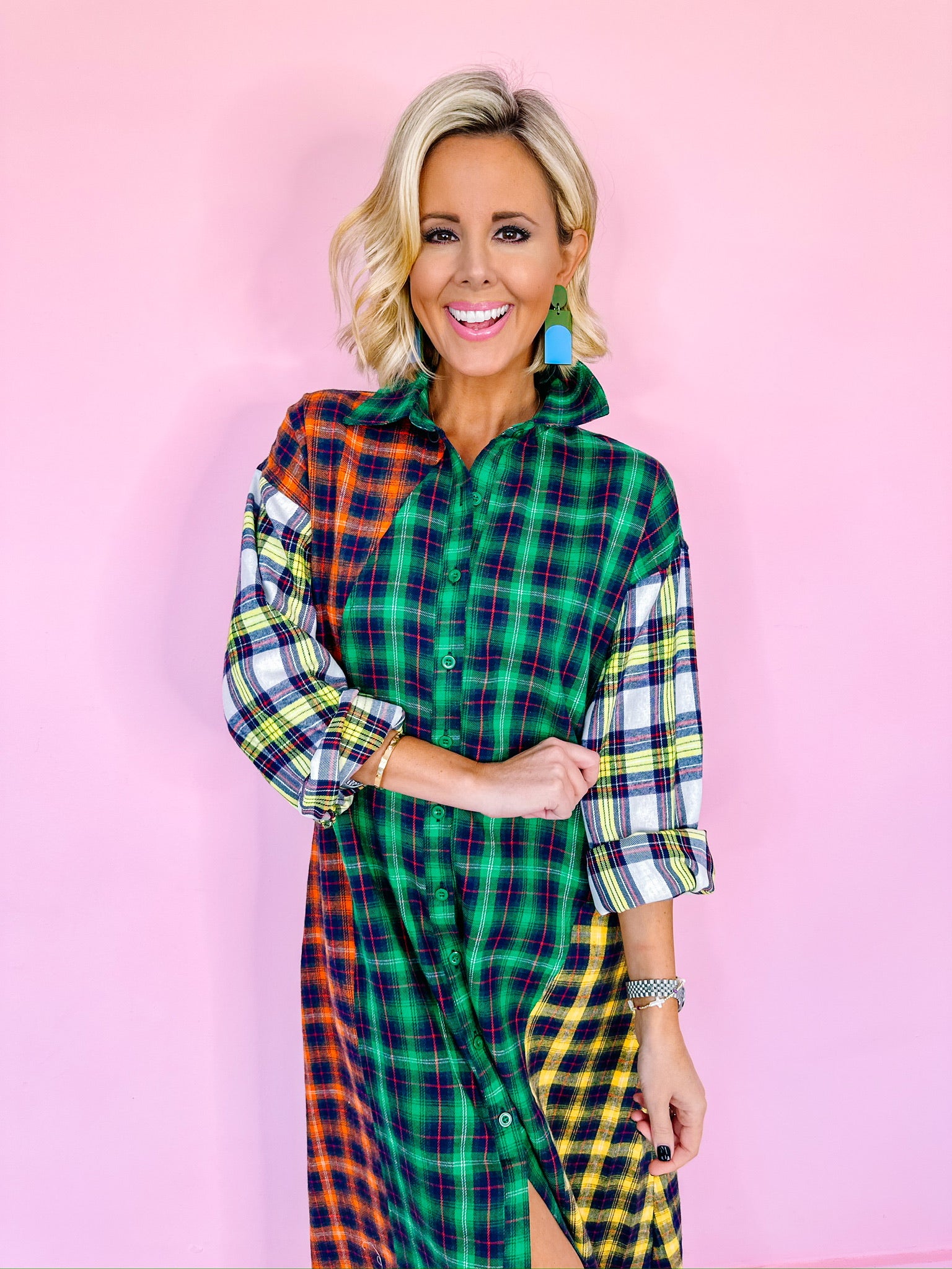 IN PLAID SIGHT COLORBLOCK MAXI DRESS