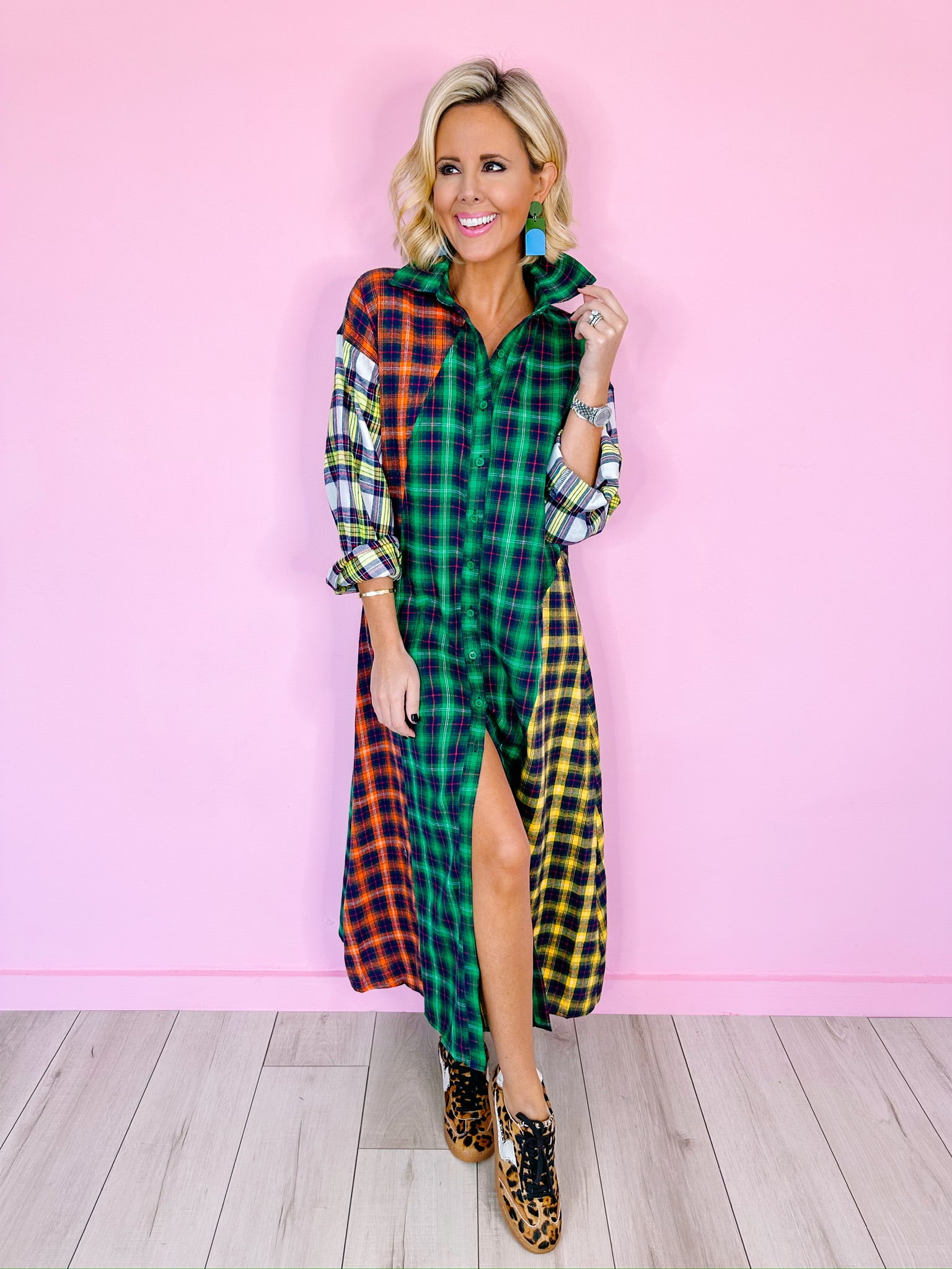 IN PLAID SIGHT COLORBLOCK MAXI DRESS