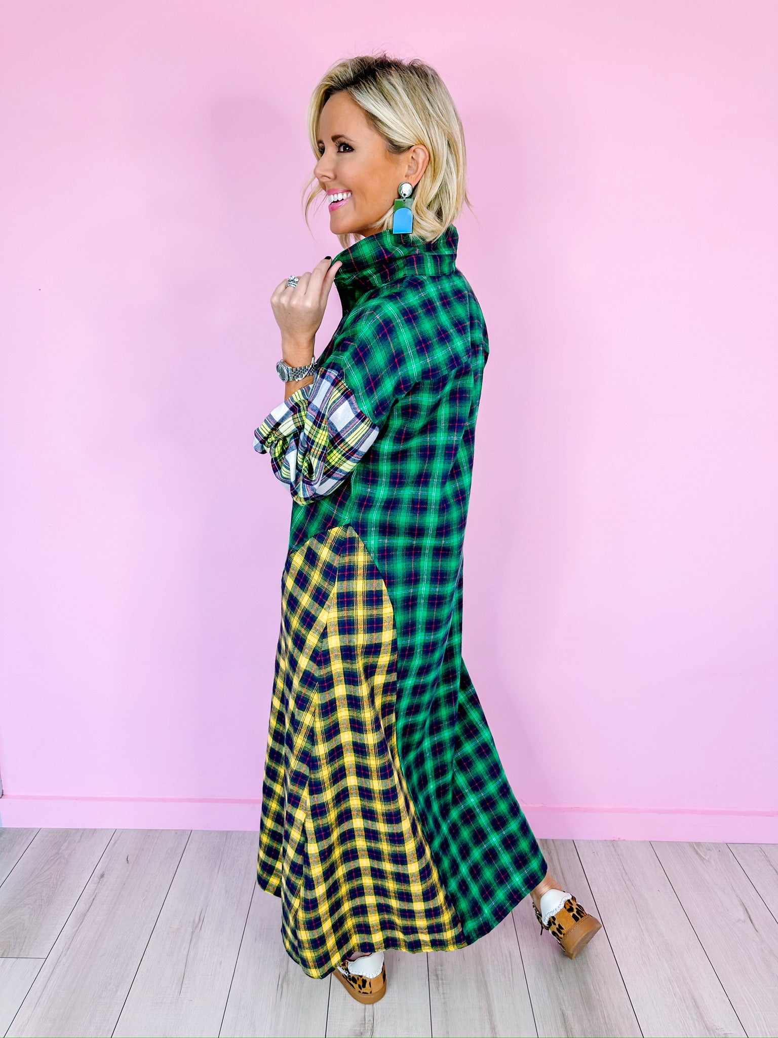 IN PLAID SIGHT COLORBLOCK MAXI DRESS