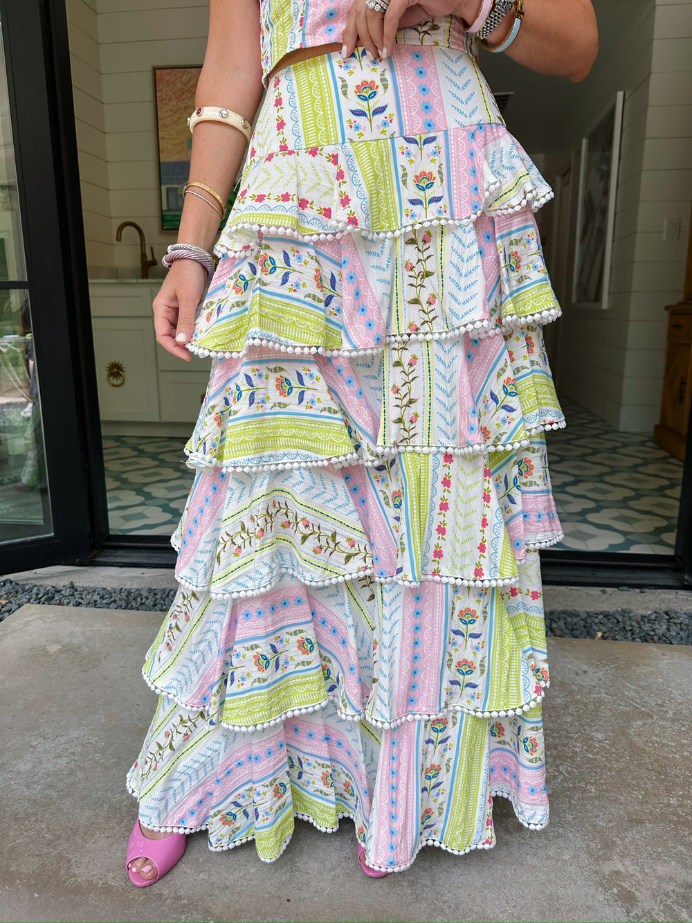 DO A DOUBLE TAKE FLORAL PRINT RUFFLE TIER SKIRT SET