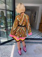 PUT TOGETHER ZIG ZAG BELTED DRESS - GREEN/PINK