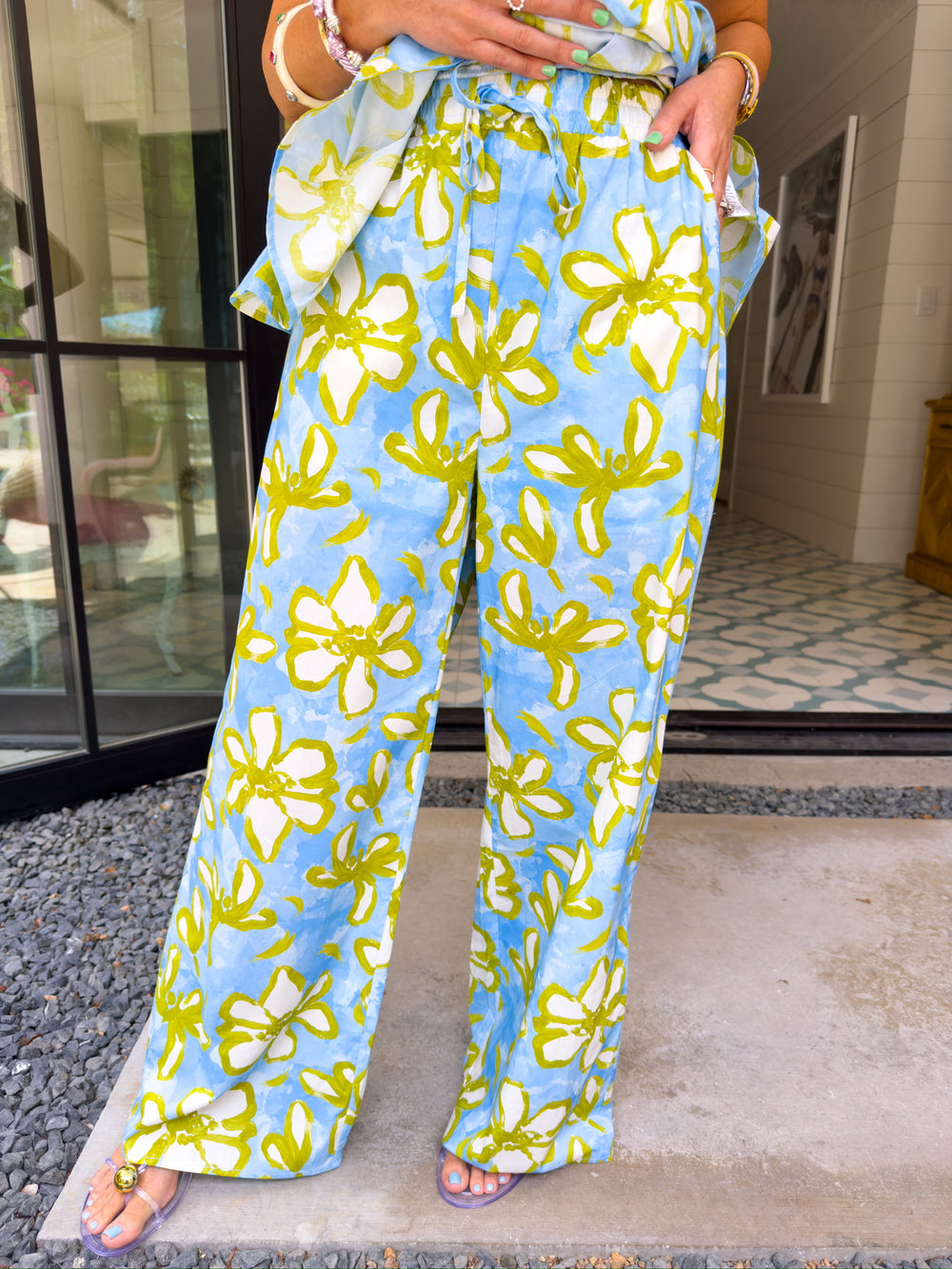 FORGET ME NOT FLORAL PANT SET - BLUE