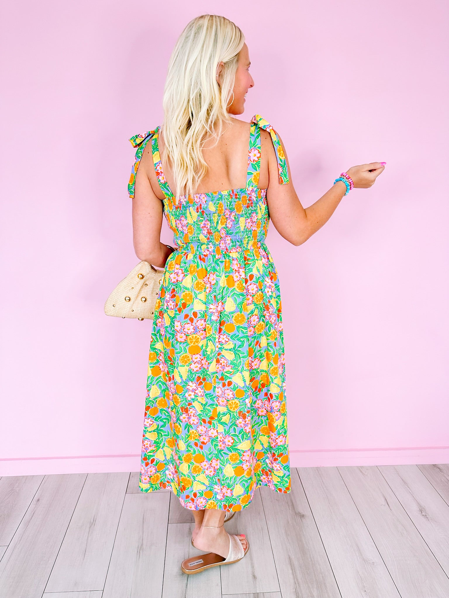 FRUIT GARDEN SMOCKED MIDI DRESS