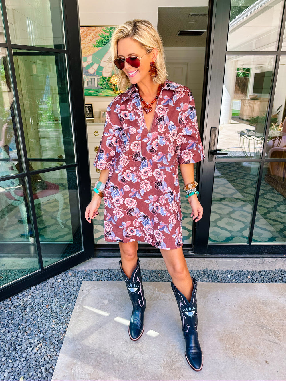 LIVE SIMPLY FLORAL POCKET DRESS - BROWN