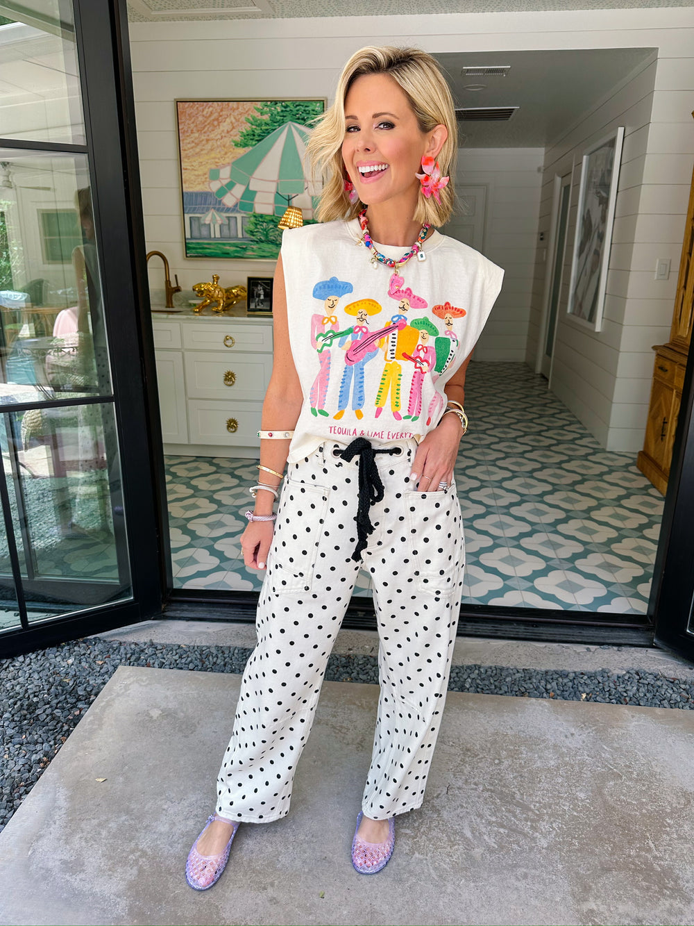 RIGHT ON THE POLKA DOT BARREL JEAN - WHITE/BLACK