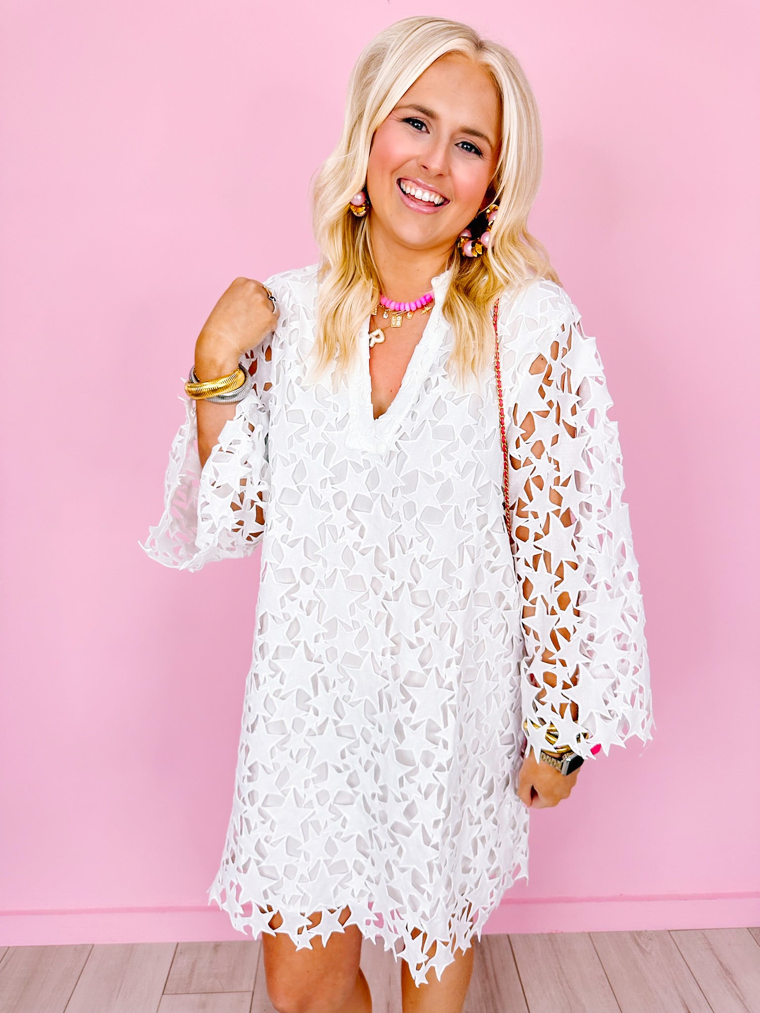 COURTLYN STAR LACE DRESS - WHITE