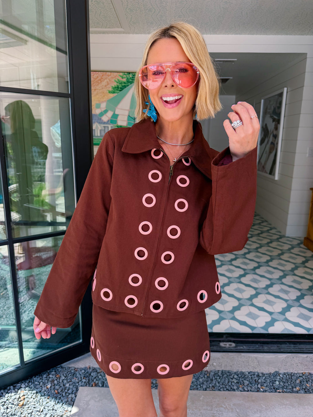 GIA GROMMET SKIRT SET - BROWN
