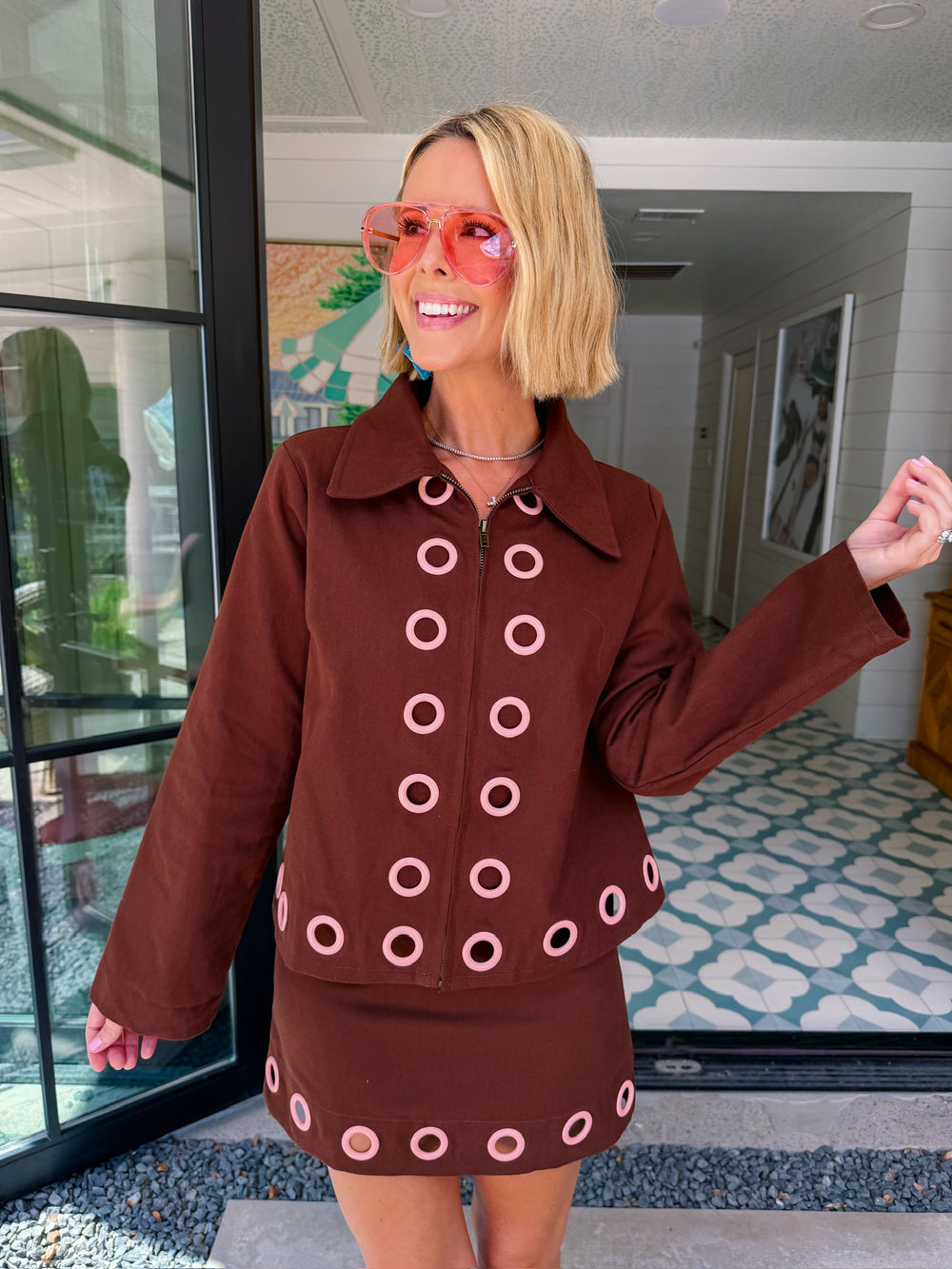 GIA GROMMET SKIRT SET - BROWN