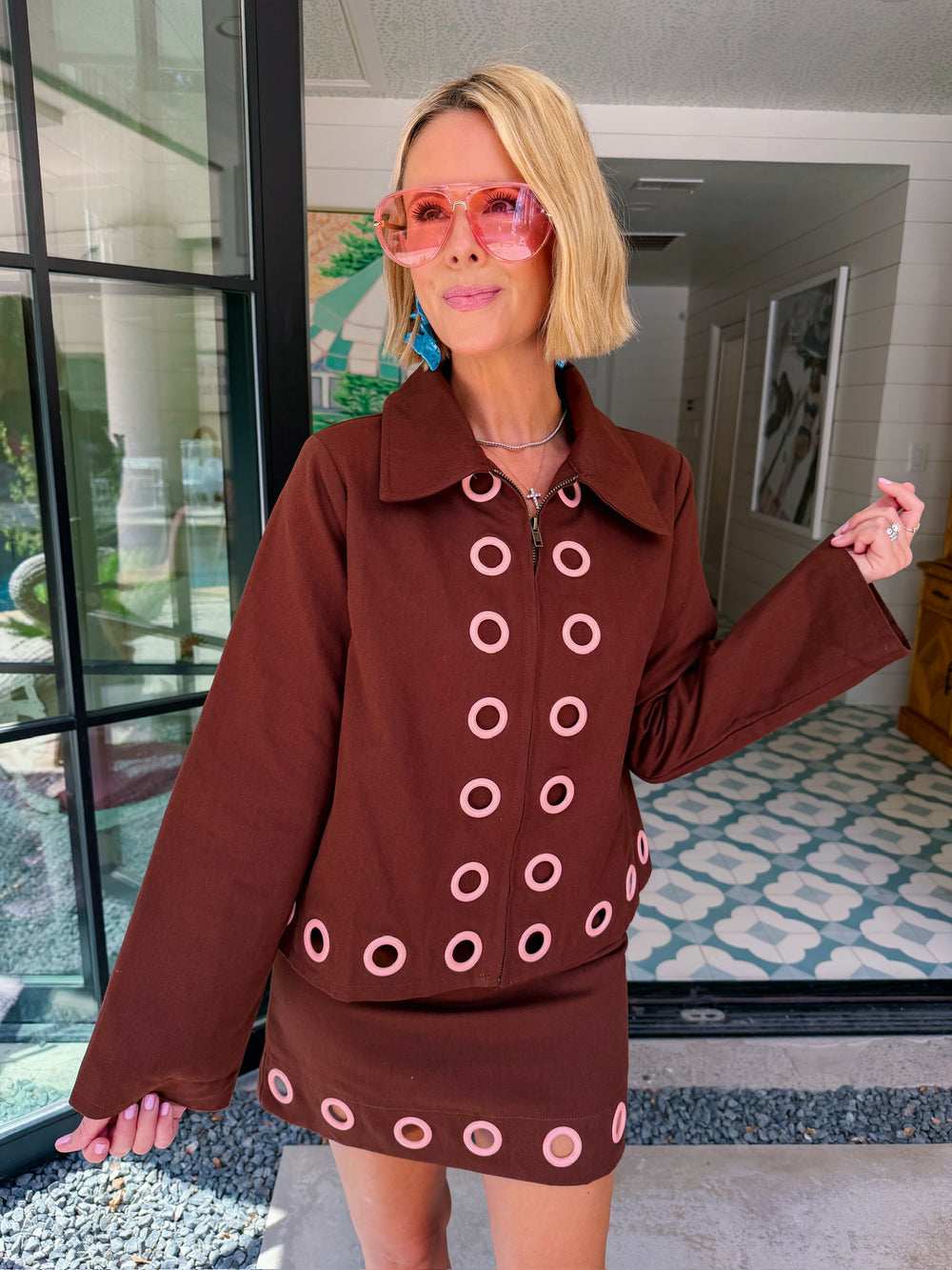 GIA GROMMET SKIRT SET - BROWN