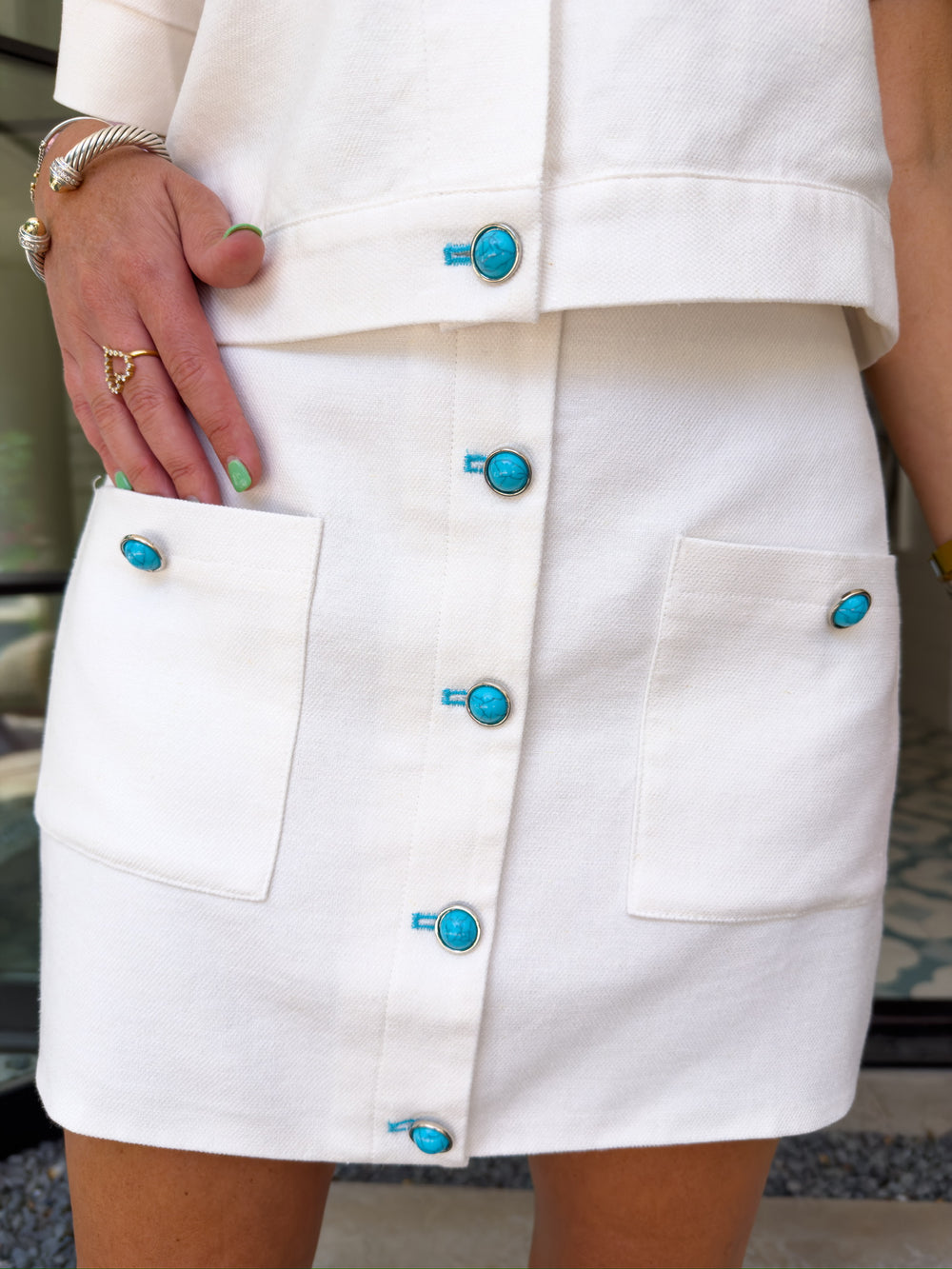 GEM OF THE WEST TURQUOISE SKIRT SET - WHITE