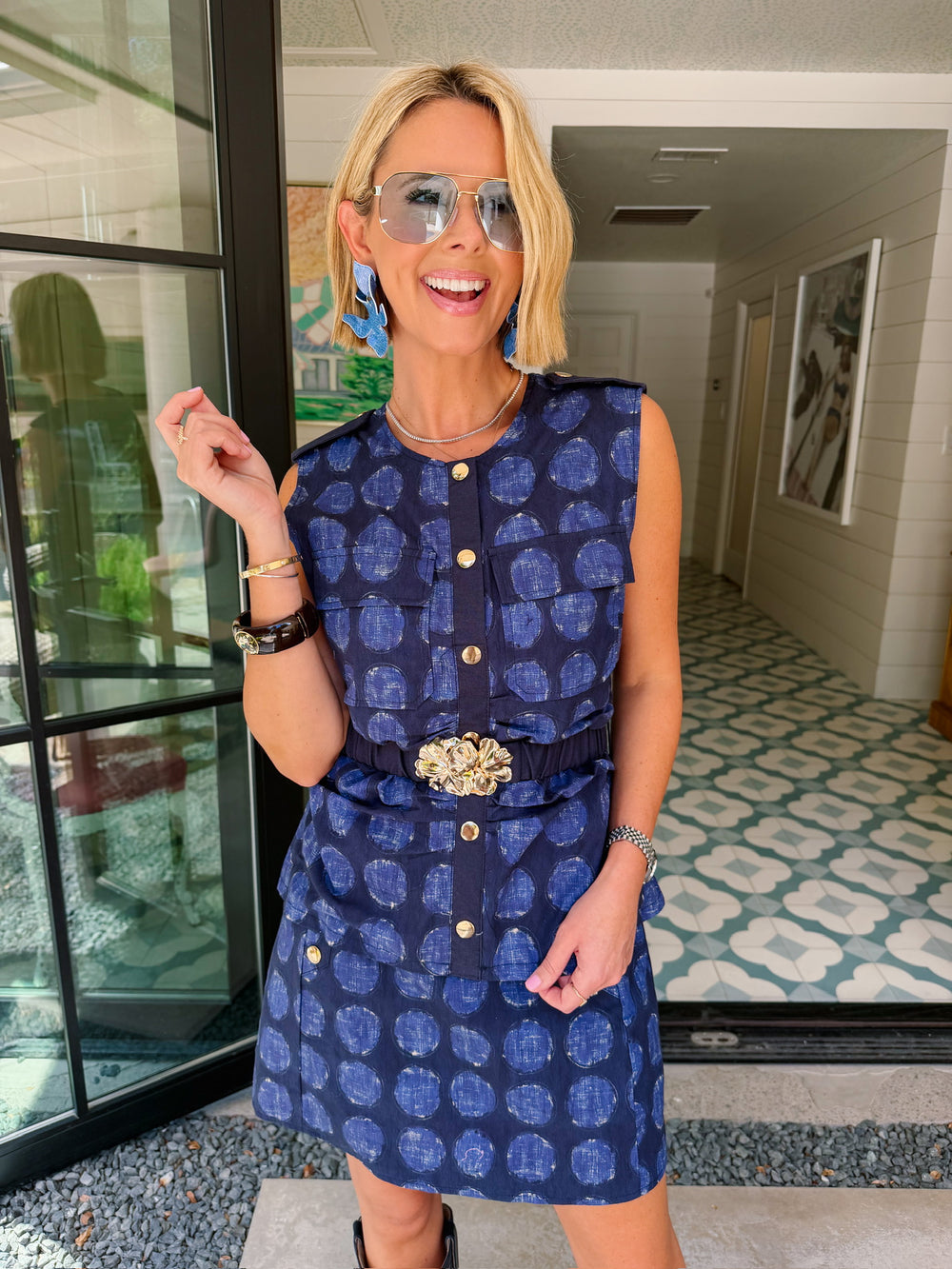 BENEATH THE EVENING SKY POLKA DOT SKIRT SET - NAVY