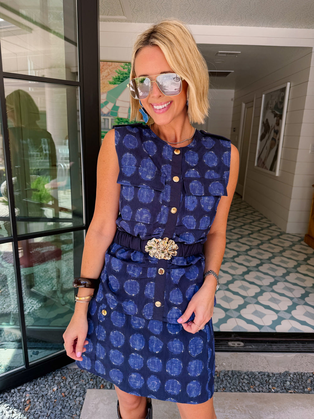 BENEATH THE EVENING SKY POLKA DOT SKIRT SET - NAVY