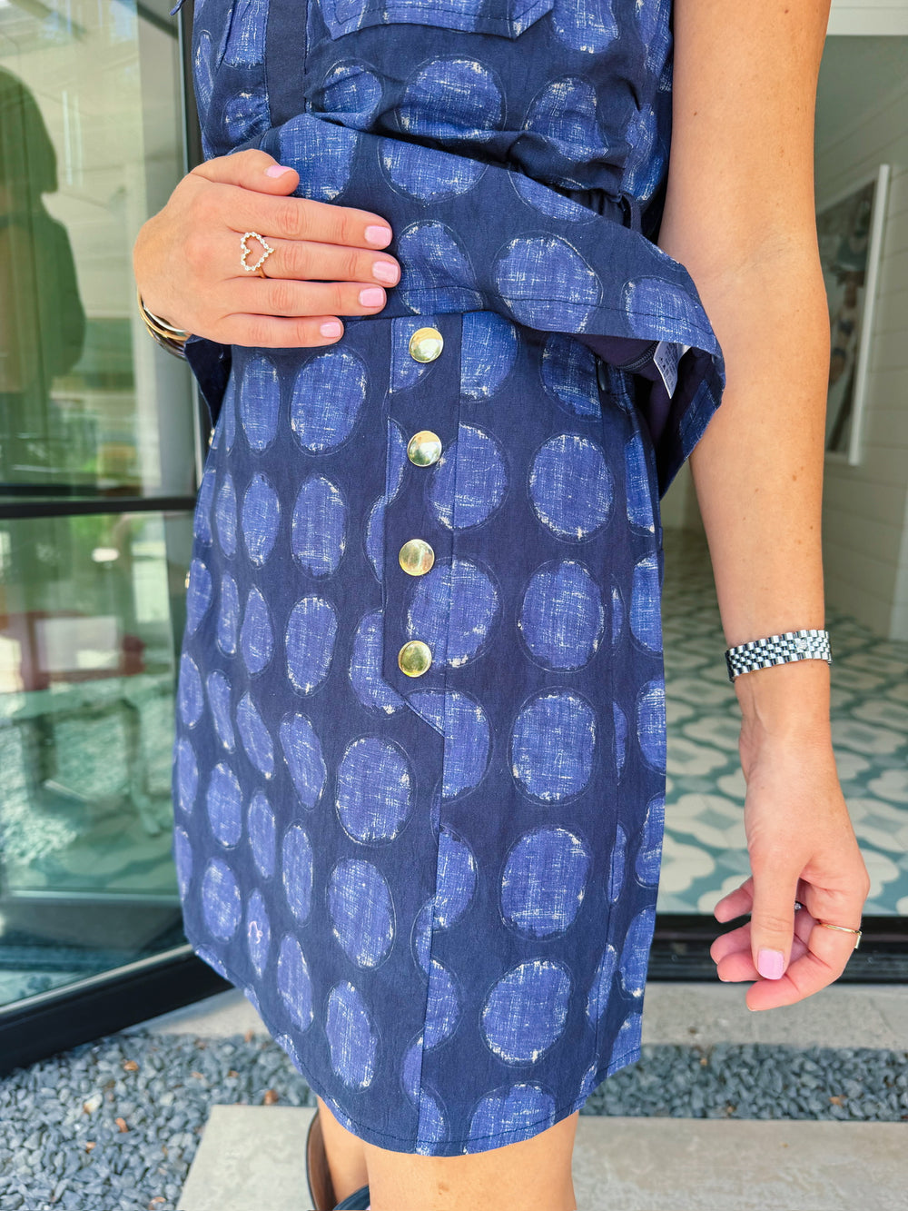 BENEATH THE EVENING SKY POLKA DOT SKIRT SET - NAVY