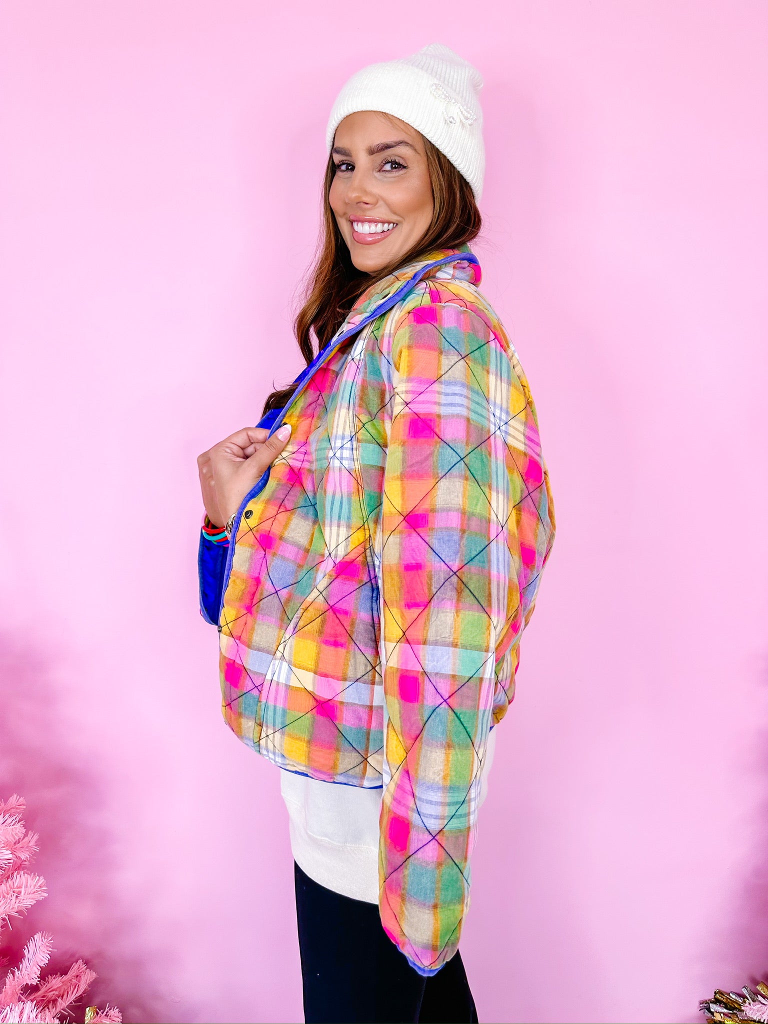 STAINED GLASS QUILTED PLAID JACKET