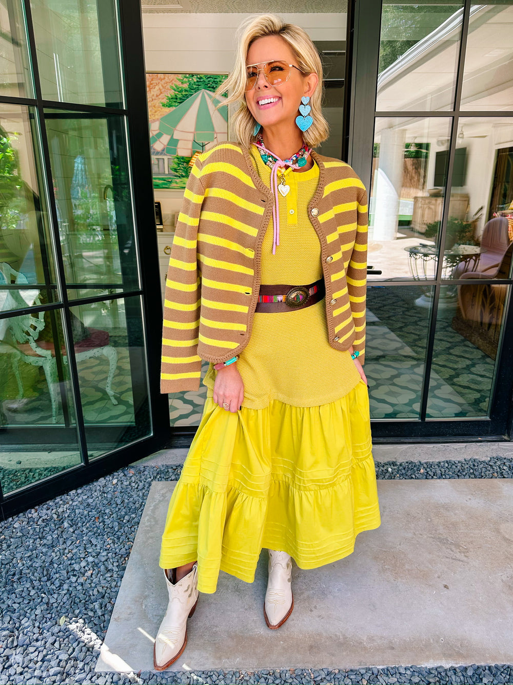 PERFECT MATCH STRIPE CARDIGAN - GREEN/BROWN