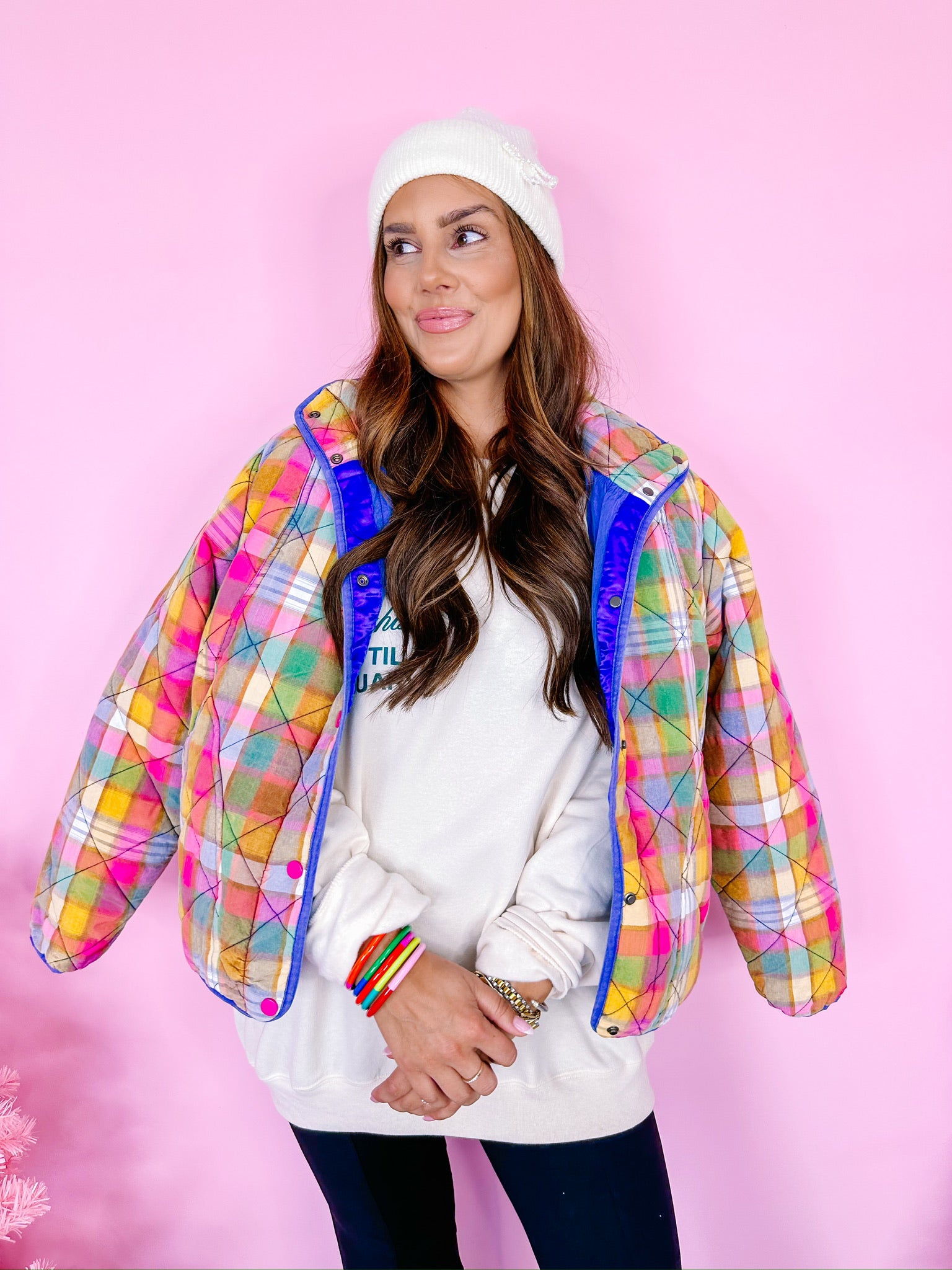 STAINED GLASS QUILTED PLAID JACKET